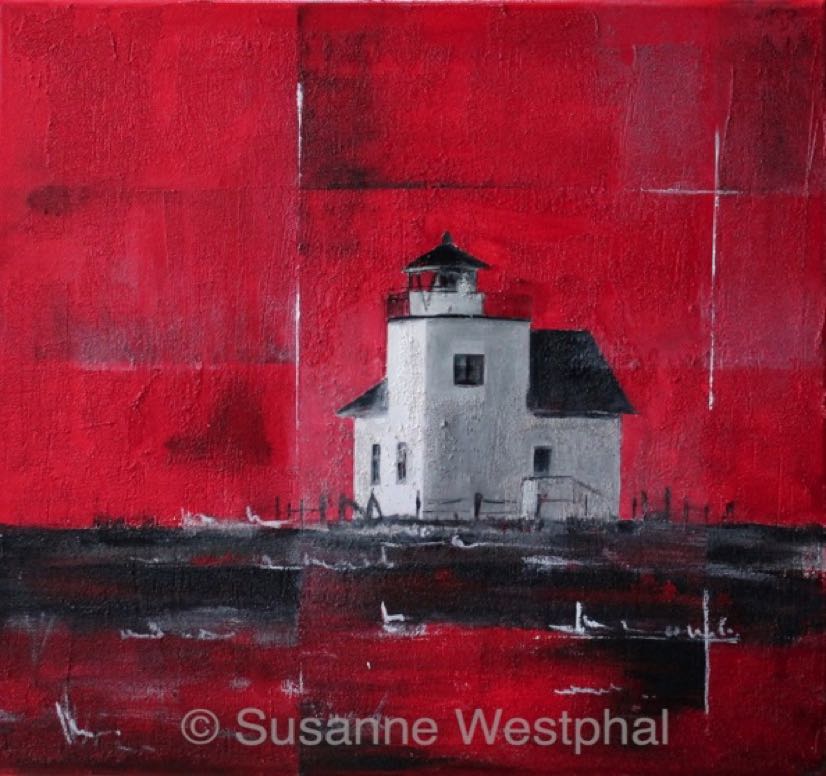 Kleiner Kohn rot 40cm x 40cm Leuchtturmbild in der Galerie Susanne Westphal - Maritime Kunst