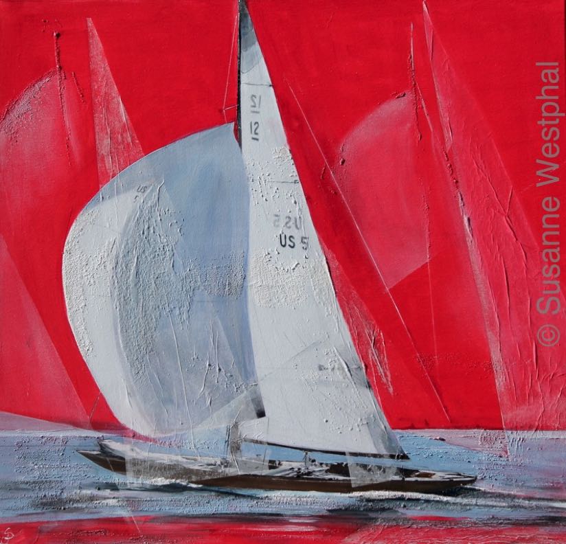  Anitra rot 60cm x 60cm Segelbild in der Galerie Susanne Westphal - Maritime Kunst