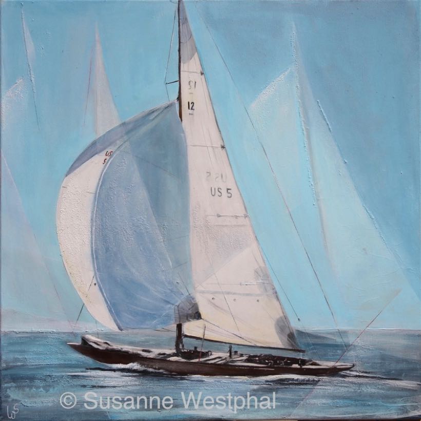  Anitra blau 60cm x 60cm Segelbild in der Galerie Susanne Westphal - Maritime Kunst